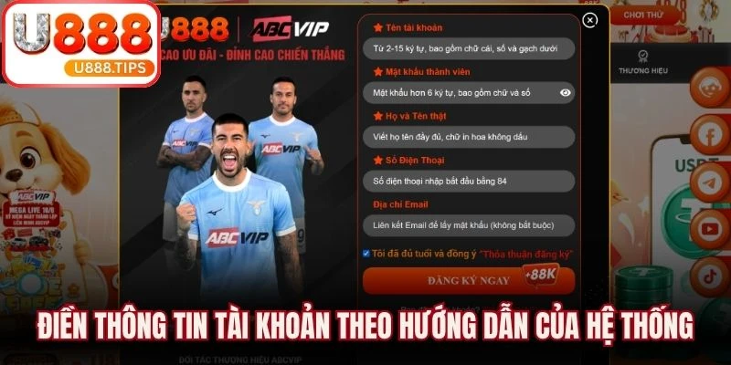Điền thông tin tài khoản theo hướng dẫn của hệ thống