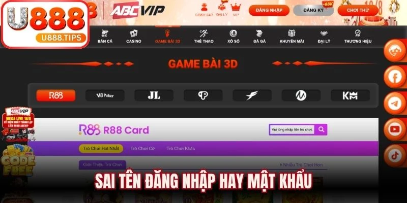 Sai tên đăng nhập hay mật khẩu