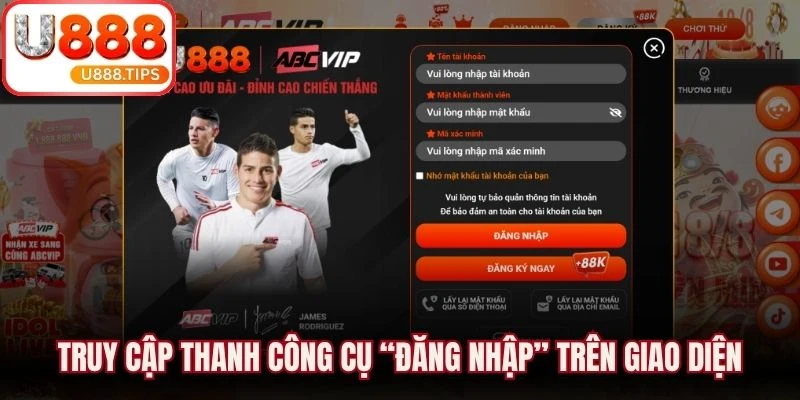 Truy cập thanh công cụ “Đăng nhập” trên giao diện